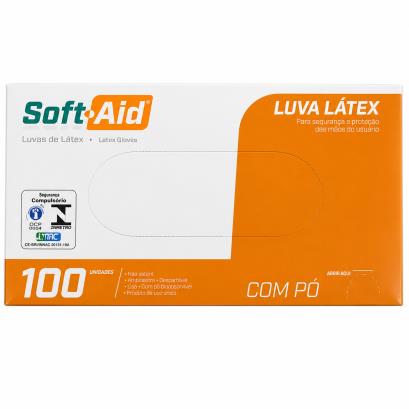 LUVA DE PROCEDIMENTO LÁTEX TALCADA CAIXA C/100 UNIDADES - SOFT + AID