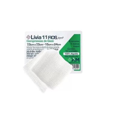 COMPRESSA DE GAZE ESTÉRIL LÍVIA PCT C/10 7,5X7,5 11F - AMED